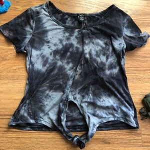 Black Tye Dye Tie Up Crop Top